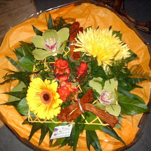 Bouquet rond jaune orange