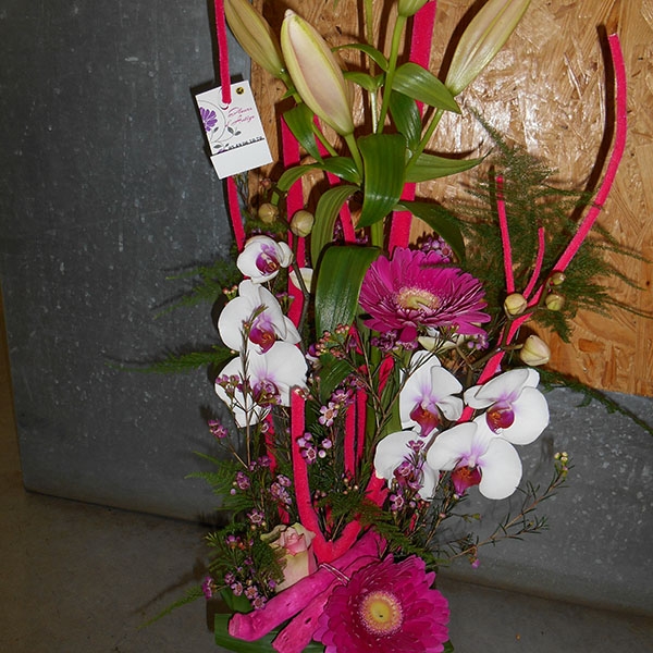 Composition hauteur orchidée rose